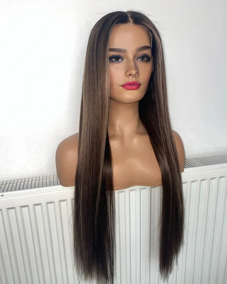 Soft Highlight Blonde Long 5x5 Silk Base Straight Straight Jewish Human Hair Wig With Baby Hair HD Lace European Hair Preplucked