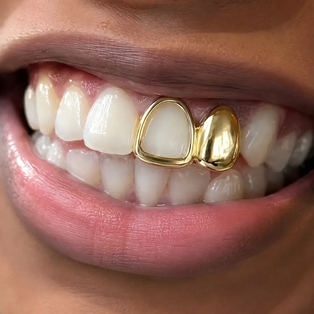 Unique Hollow Out Teeth Grillz Geometric Vintage Open Face Tooth Caps Open Frame Glossy Temporary Teeth Grills Music Festival