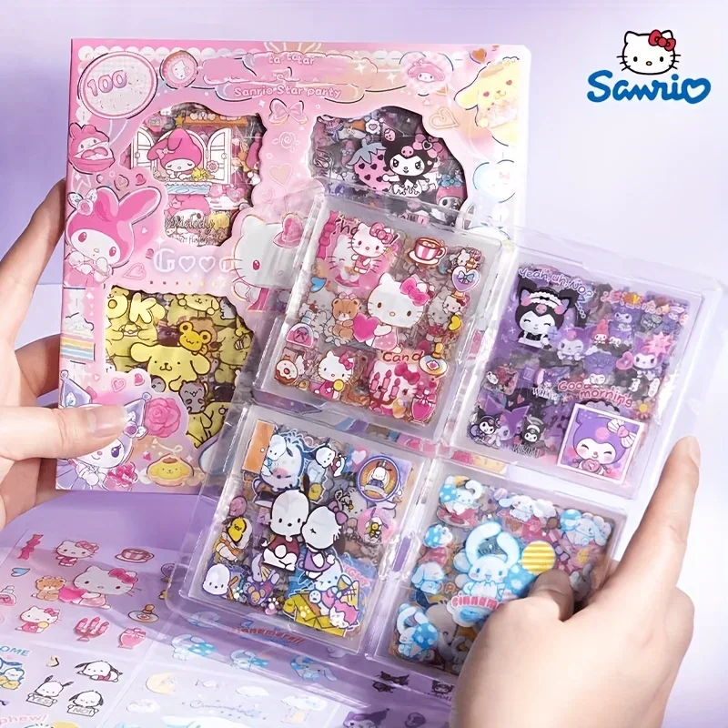 Hello Kitty 100 Page Stickers My Melody Kuromi Cartoon Characters Suitable for Cute Mugs and Gift Boxes Stickers