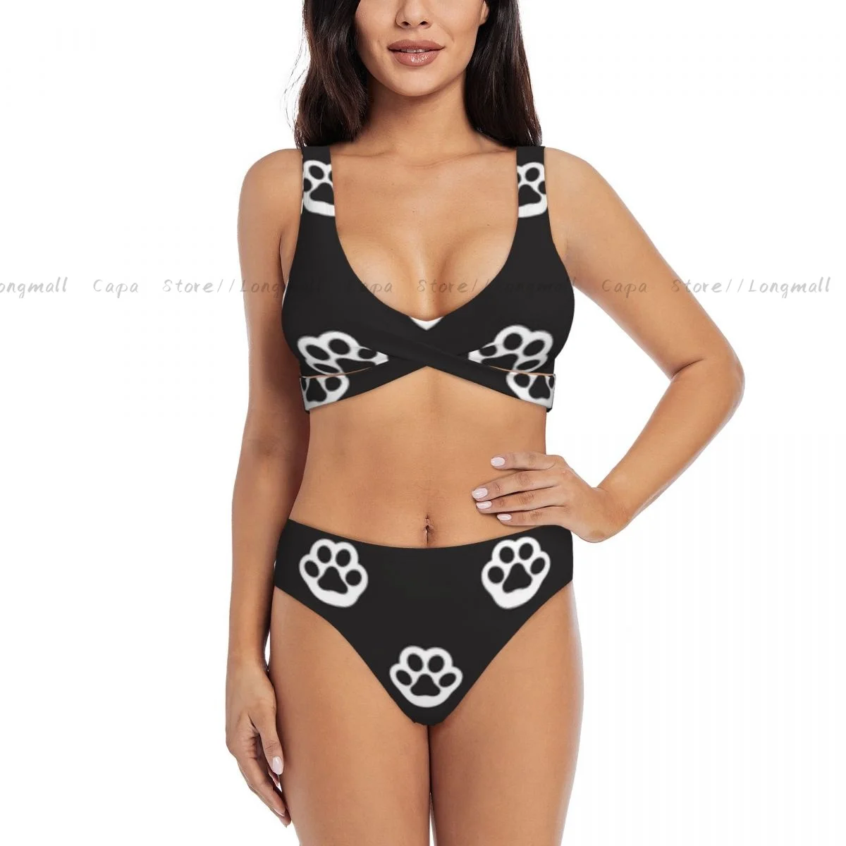 Sexy Bikini Set Dog Paw Pattern Swimwear Women Two Pieces Swimsuit Beachwear Female Bathing Suits