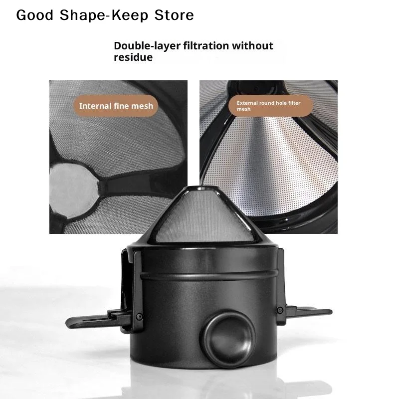 dailyPortable Coffee Filter Cup Foldable Dual Layer Mesh Reusable Dripper for Home Office Travel Outdoor Quick Brewing