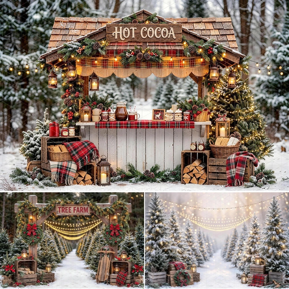 Christmas Tree Photography Backdrop Farm Winter Snowy ForestFor Children Family Holiday Party Portrait Photo Studio Props ﻿
