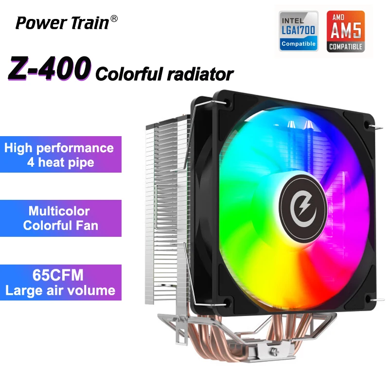 Power Train Z-400 4 Heat Pipe Computer Case CPU Cooler Tower Silent Fan Air-cooled Radiator For 1700 115X 1200 AM4 AM5