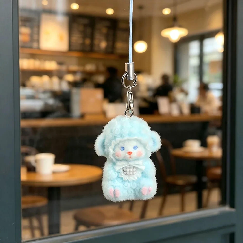 Sheep Pattern Flocking Sheep Keychain Bag Charm Handmade Craft Mini Lamb Doll Pendant Phone Strap Handmade Bag Charms For Women