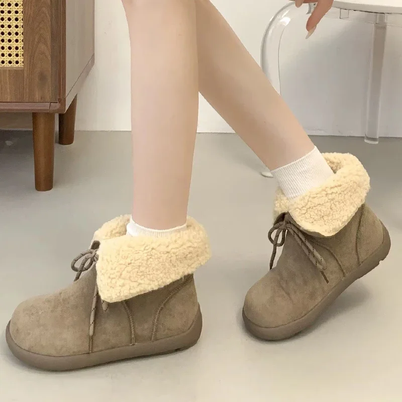 الفراء المرأة أحذية الثلوج الشقق الجلد المدبوغ أحذية دافئة 2025 موضة جديدة أحذية قطنية ماركة الراحة الشتاء قصيرة أفخم الرياضة Mujer بوتاس #4