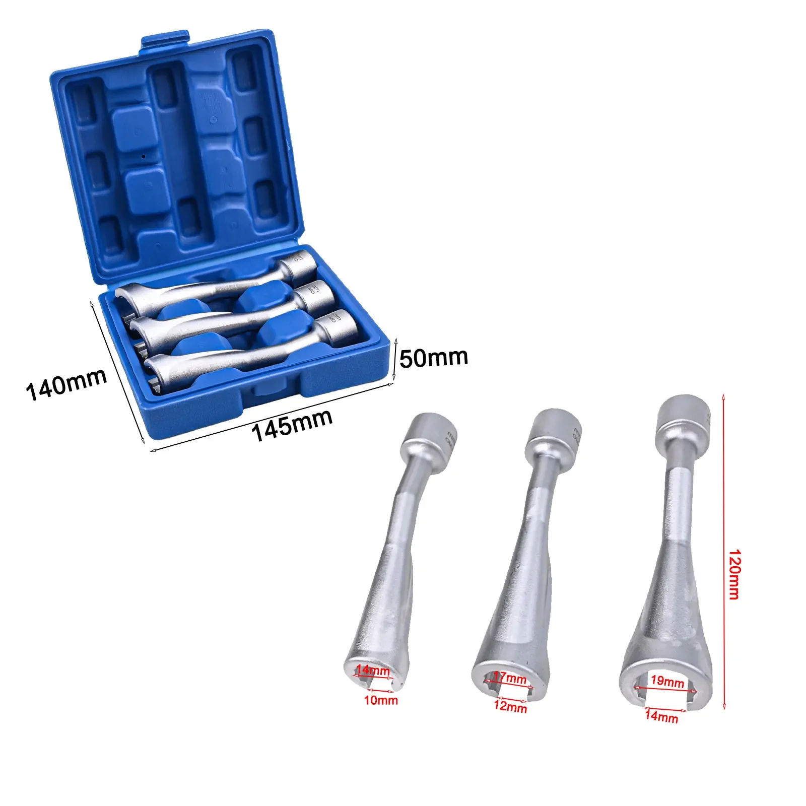 Reliable 12 Point Injection Line Open Sockets Strong Grip for Tightening and Loosening 3pcs Set 14mm 17mm 19mm