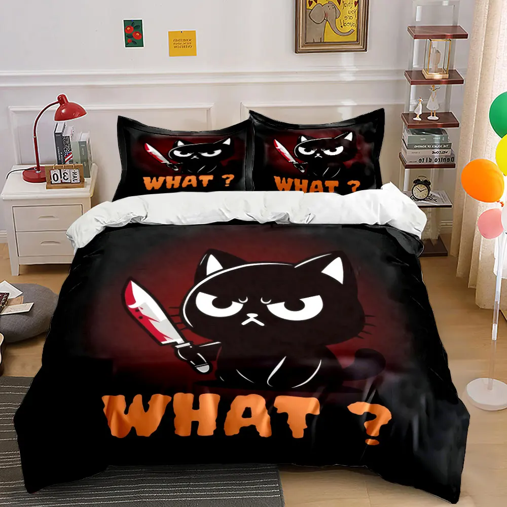 

Angry Cat Themed Decoration Set Bedding Set with 1 Duvet Cover 2 Pillowcases Single Double King Queen, Gift