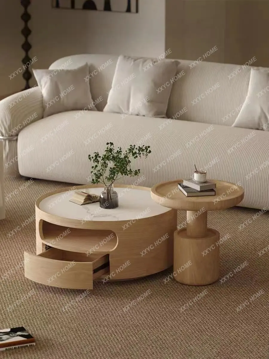 solid wood small apartment coffee table combination ash wood skin practical large capacity home living room modern simple log