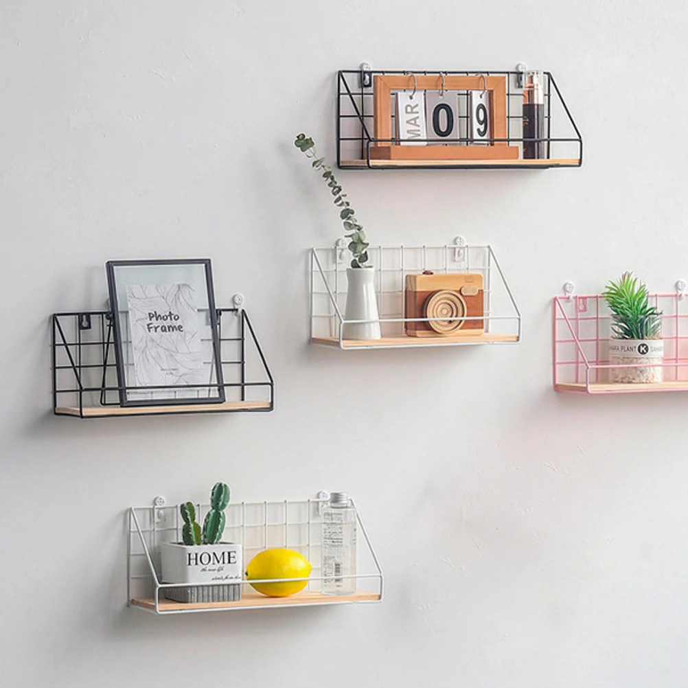 

Wall-mounted Basket Storage Rack Shelf for Bathroom Book Shelving Baskets Black Shelves Bookshelves Wooden
