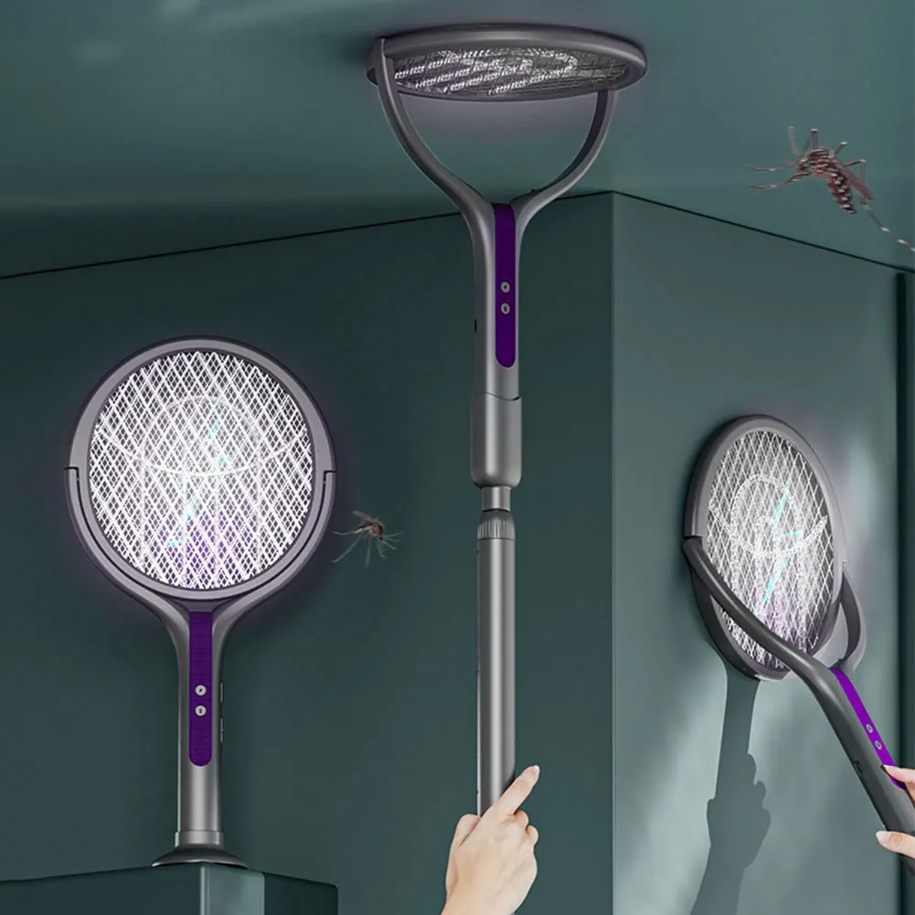 Rotating Head  Zapper Racket Rechargeable Electric Fly Swatter 2 in 1 Fly Killer and Mosquito Trap Lamp for Indoor Outdoor