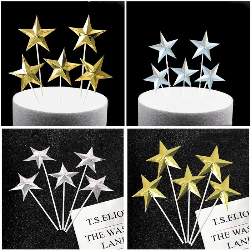 Glitter Star Birthday Cake Topper Plug-in Baking Cake Dessert Wedding Party Cupcake Topper Decoration Birthday Cake Accessories