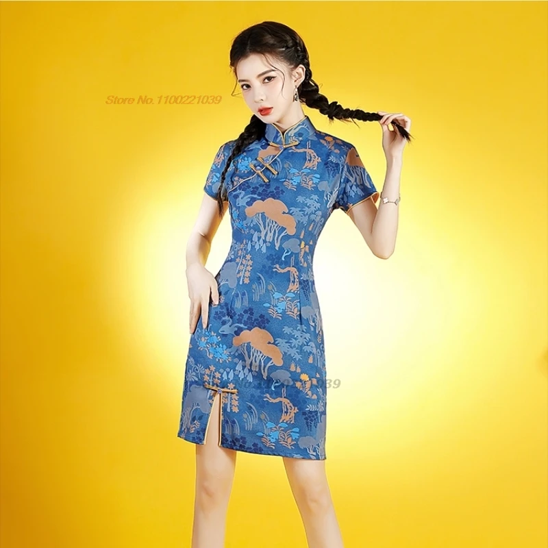 2024 traditional chinese improved qipao cheongsam national flower print fairy dress national vintage sweet dress party qipao