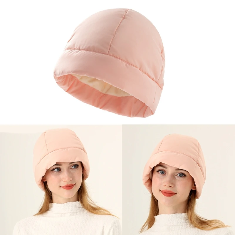 634C Winter Keep Warm Lightweight Bucket Hat Ladies Windproof Commute Camping Down Filled Hat Solid Color Hat for Girlfriend