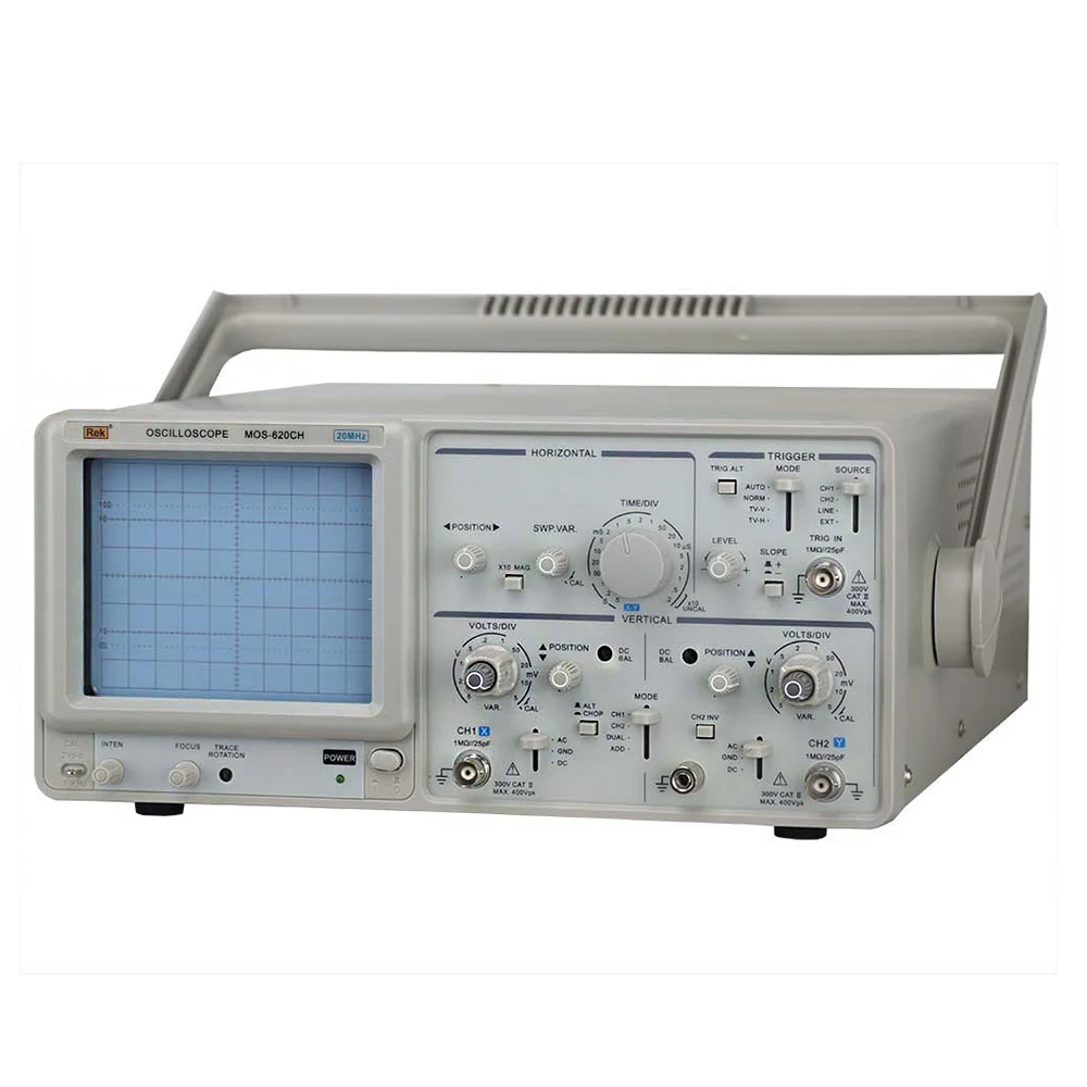 

MOS-620CH 20MHz Analog Oscilloscope Dual Channel oscilloscope 0.2uS~0.5S/DIV Sweep Time