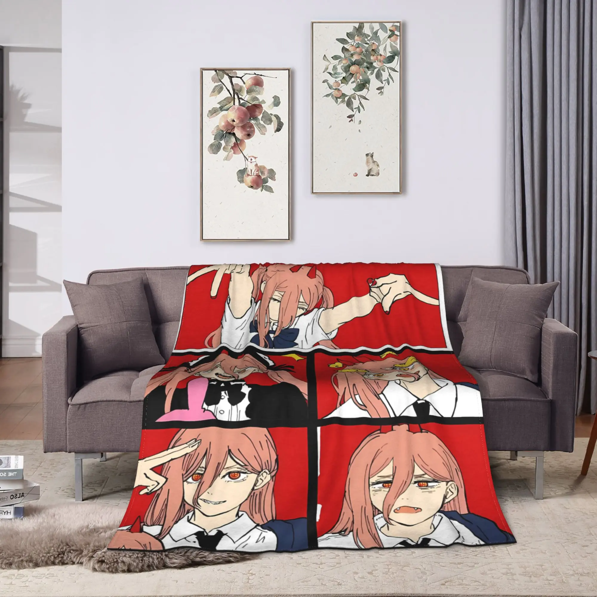 Power comic anime Blanket Chainsaws Mans Warm Soft Graphic Plush Throw Blanket For Bedroom Travel Flannel Bedspread Bed Cover
