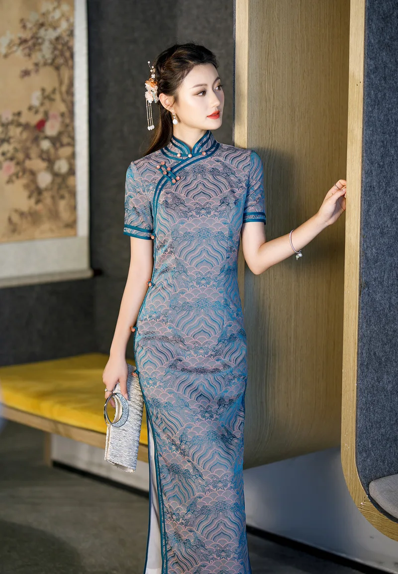 Yourqipao Elegance 2025 شيونغسام النمط الصيني شيونغسام فستان سهرة تشيباو بأكمام قصيرة للنساء #5