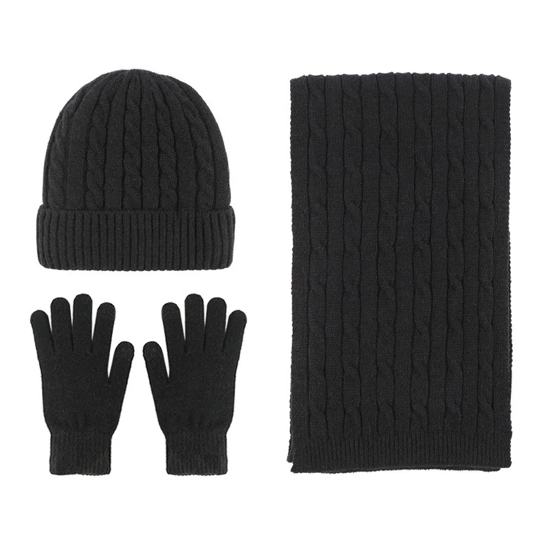 2024 Winter clothes casual keep warm fur glove thickening hat set knitted scarf