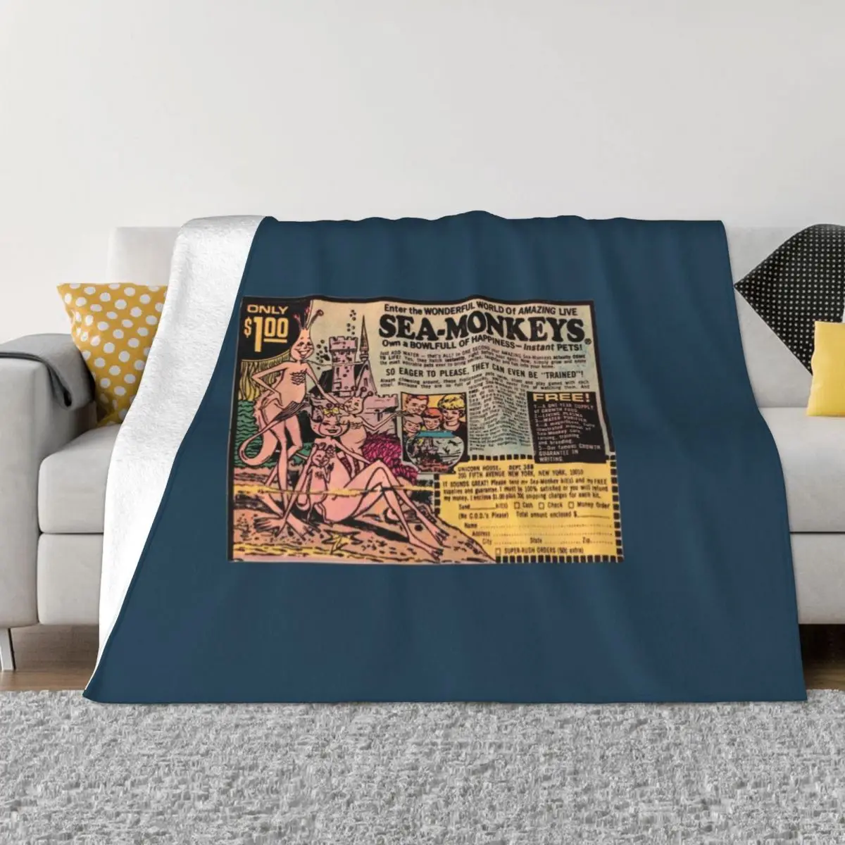 Vintage Sea Monkeys ad 1971 Throw Blanket bed plaid warm winter blanket Luxury Throw Blanket