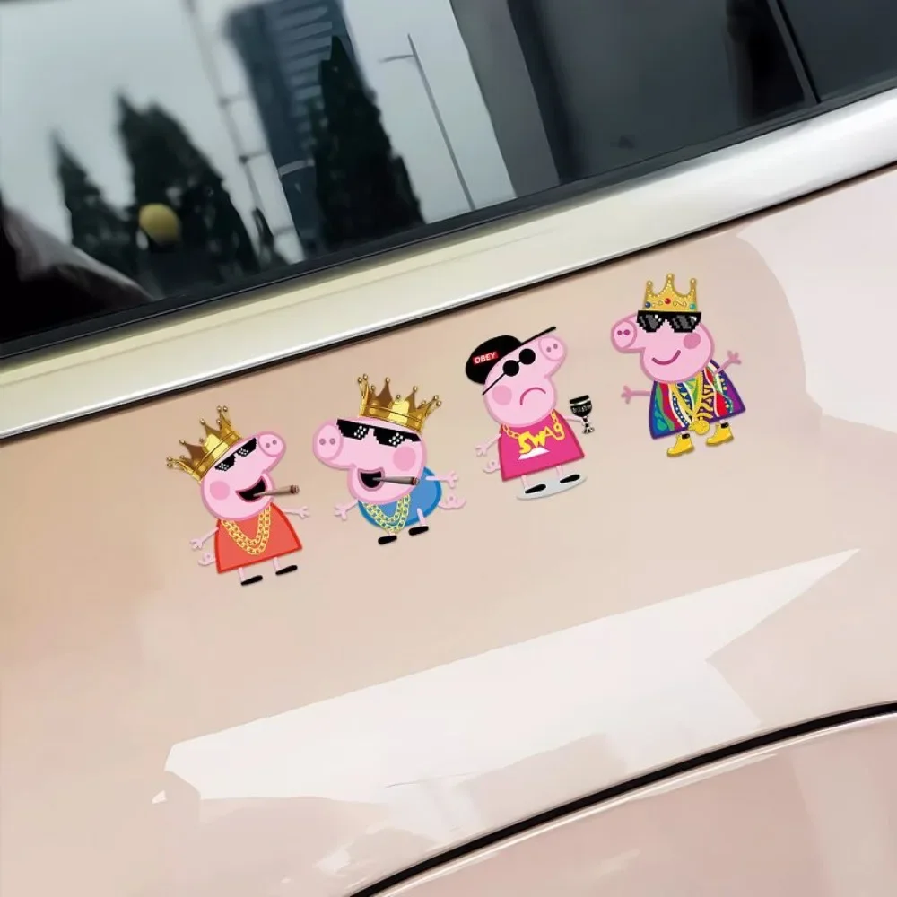 Adesivo Kawaii Peppa Pig Cartoon Car che copre i graffi Adesivo decorativo riflettente per avvertimento notturno per moto elettrica Divertente