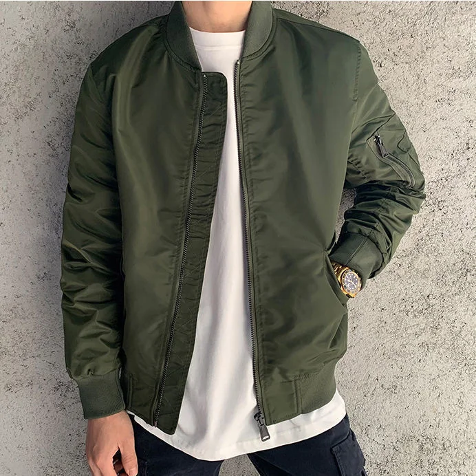 Maden Casual Men’s Jackets Green Military Flight Bomber Tank Coat Solid Vintage Coats Monocycle Jacket Collar Men Clothing