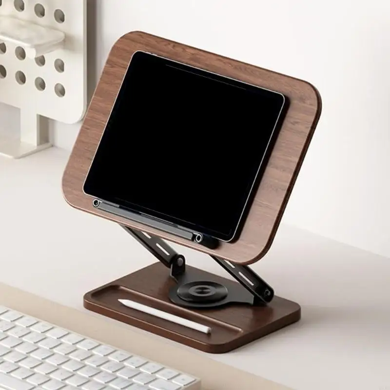 Y5JB Ergonomic Walnuts Desk Stand with Rotating Base Adjustable for Books