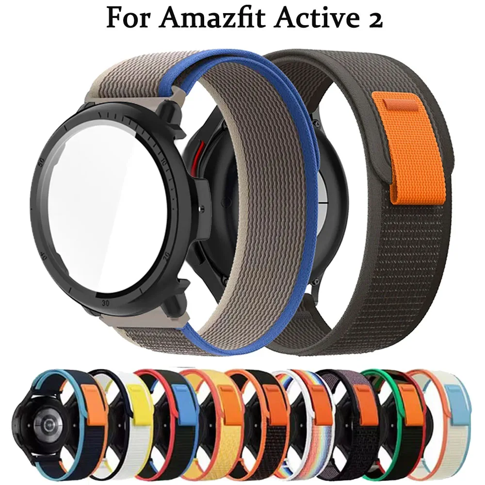 Trail Loop Band + Glasgehäuse für Amazfit Active 2 Nylonarmband Correa für Amazfit Active 2 Vollformat-Displayschutzfolie