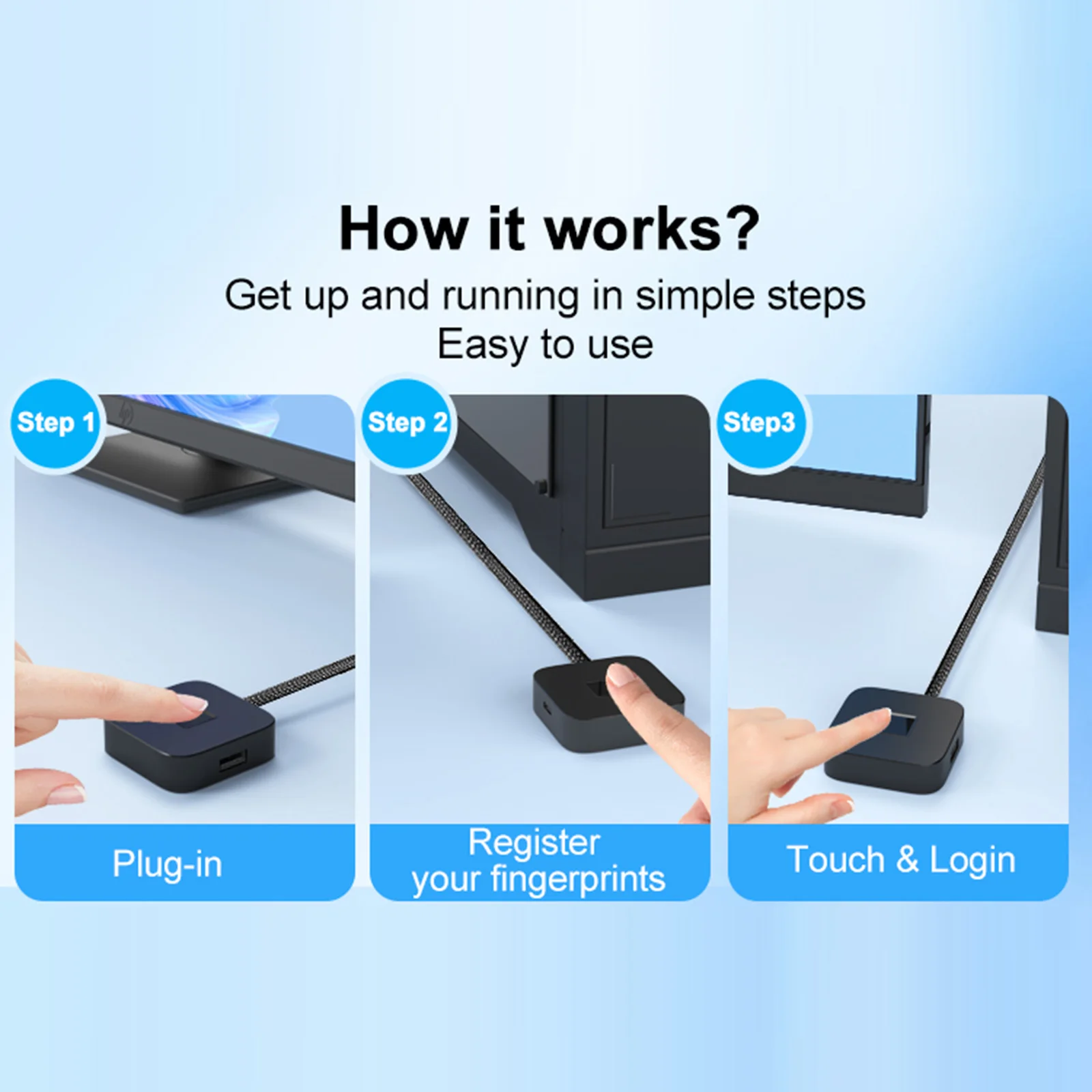 

USB Fingerprint Reader with USB Hub Portable USB Fingerprint Logger Biometric Fingerprint Login Reader for Windows 10/11