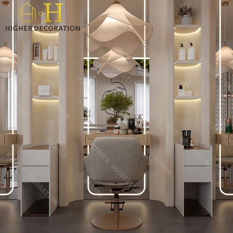 Customized Durable Beauty Salon Furniture Barber Shop Mirror Station Luxury Wooden Nail Salon Table for Beauty Salon Decoration