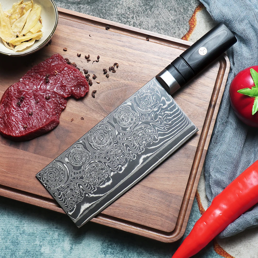 JUMCSONG 7,5-Zoll-Schneidemesser, ultrascharfes V-Gold, geschreddertes Fleisch, Schneiden, Haushaltsküchenmesser, vielseitige chinesische Küche