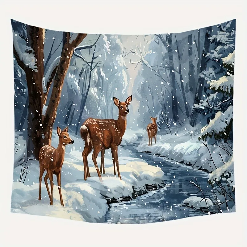 VIKAMA Frozen Winter Forest Tapestry, Blue Icy Waterfall Snowflakes, Christmas Wall Hanging for Living Room Bedroom