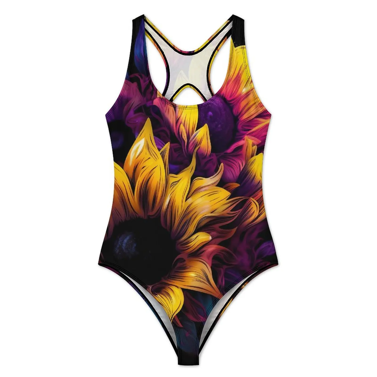 Watercolor Sunflower Swimsuit Sexy Colorful Flowers Woman Swimwear One Piece Kawaii Bodysuit Fitness Push Up High Cut Beachwear