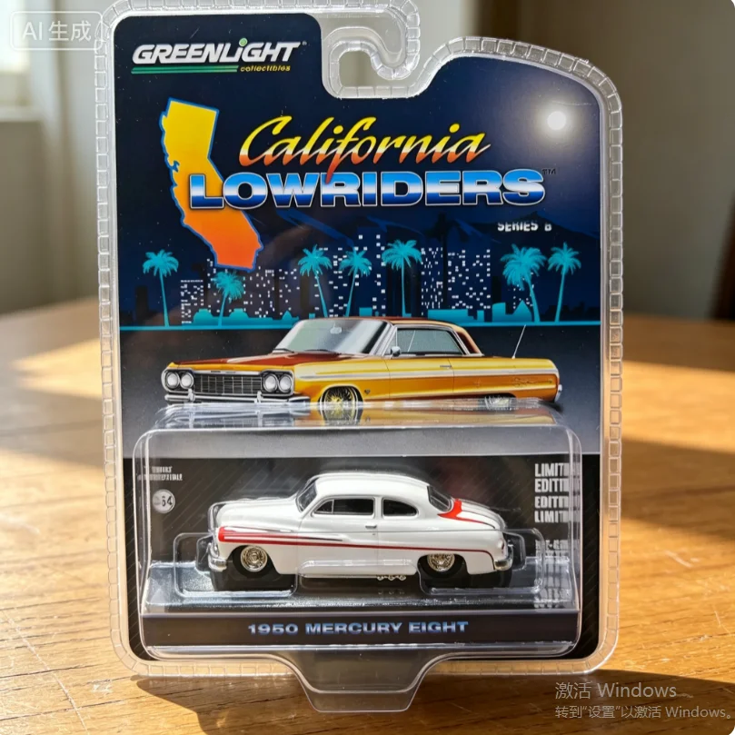 Green Light 1:64 California Low Slung Series 6-1950 Mercury Eight Coupe Matte White With Metal Orange Car Model Collection