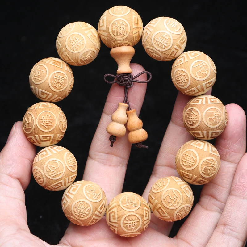 

Tibetan Natural Sandalwood Men's Bracelet 20mm 6-Character Rosary Wood Beads