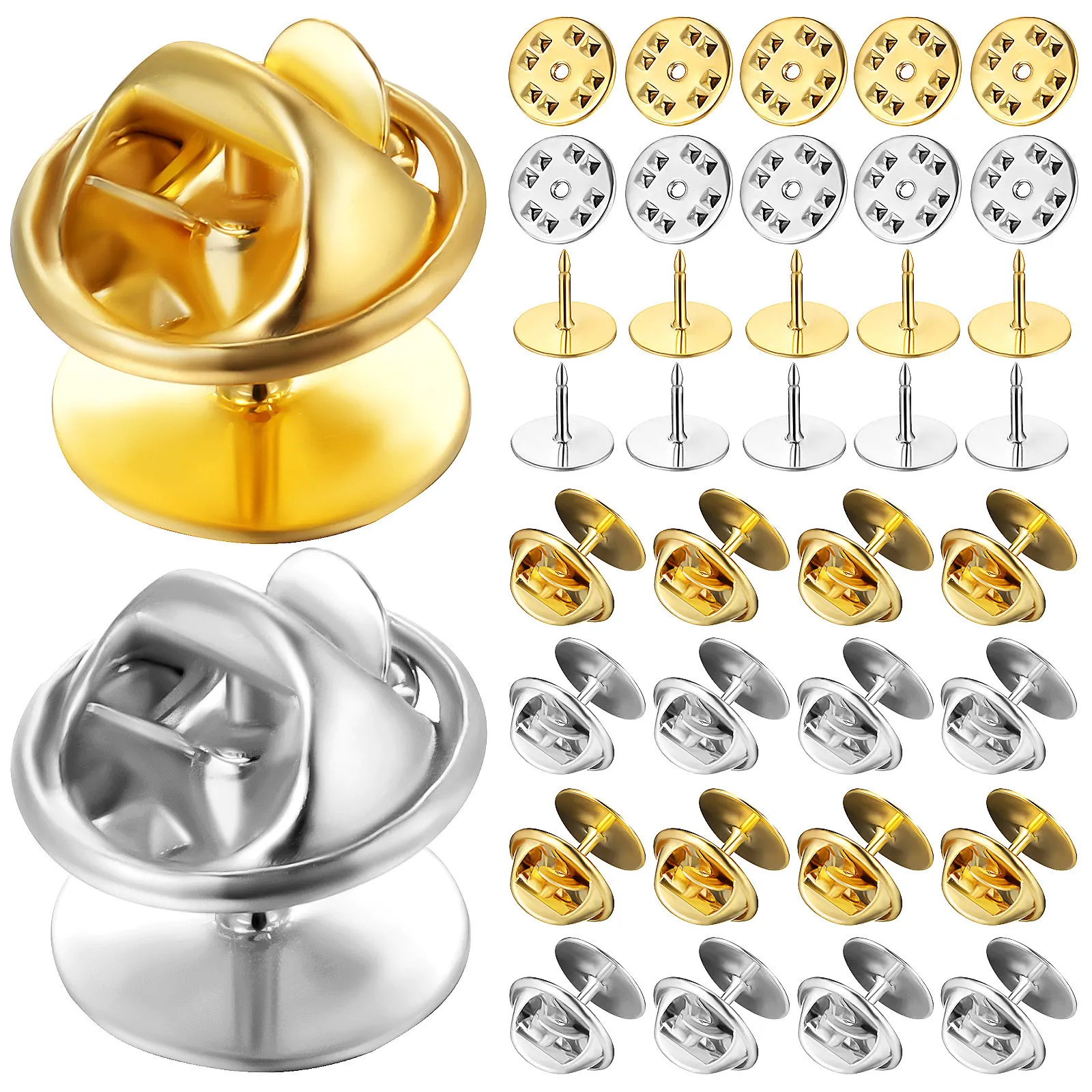 

60 Sets Jewelry Badge Pins Copper Pin Backs DIY Craft Supplies Two Colors Enamel Clutch Locking Pin Backs Lapel Pins