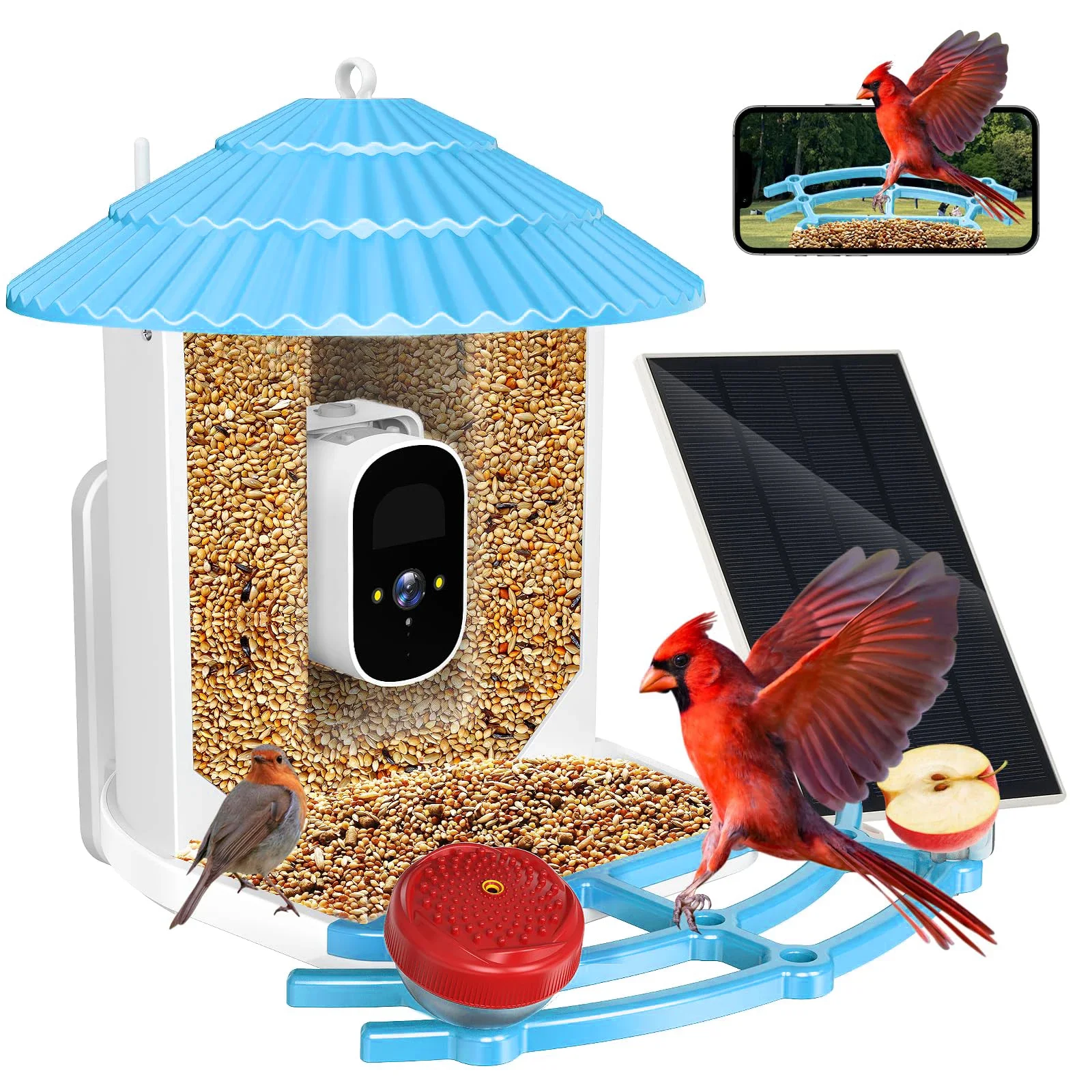 

IP66 2K 2.5L Smart Bird House Feeder with Camera Solar Panel Wildlife Monitoring Camera Remote Viewing AI for Indoor and Outdoor