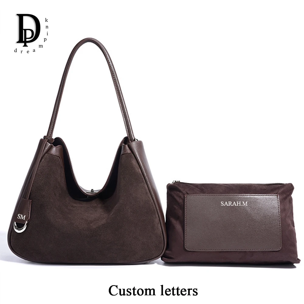 

Роскошная замшевая женская сумка-тоут большой емкости на заказ с инициалами из коровьей бархатной кожи, женская сумка на плечо, модная женская сумка-хобо-шоппер