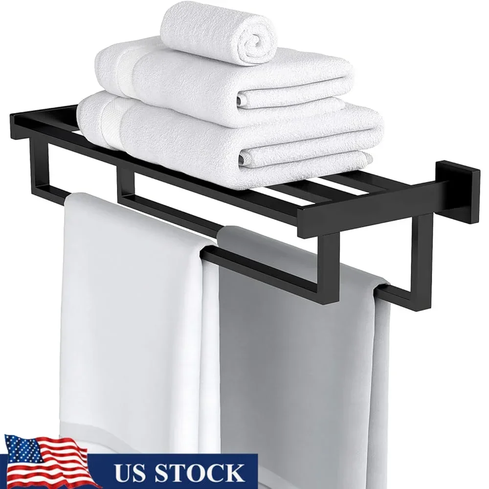 

Stainless Steel Bathroom Towel Rack Double Bar Wall Mounted Hanger Shelf Space Saving Hand Towels Durability Elegant Design Easy
