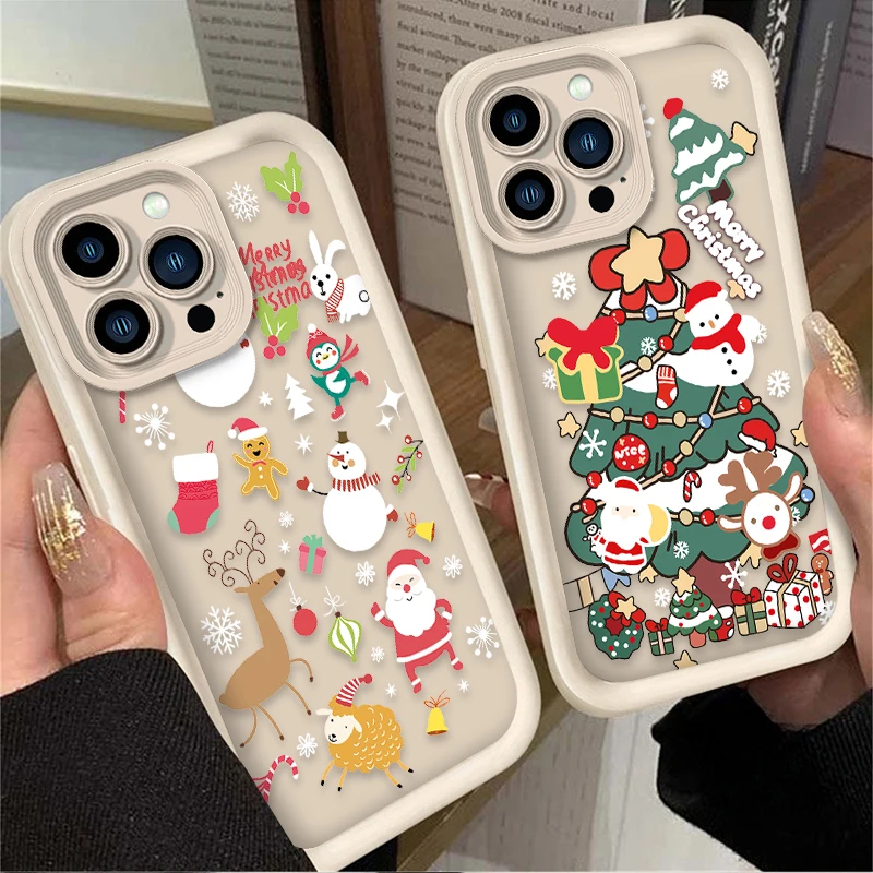 Santa Claus Christmas Tree Case For iPhone 16 15 14 13 12 11 Pro Max X XS X S Max XR SE 2020 7 8 Plus iphone16 Shockproof Etui