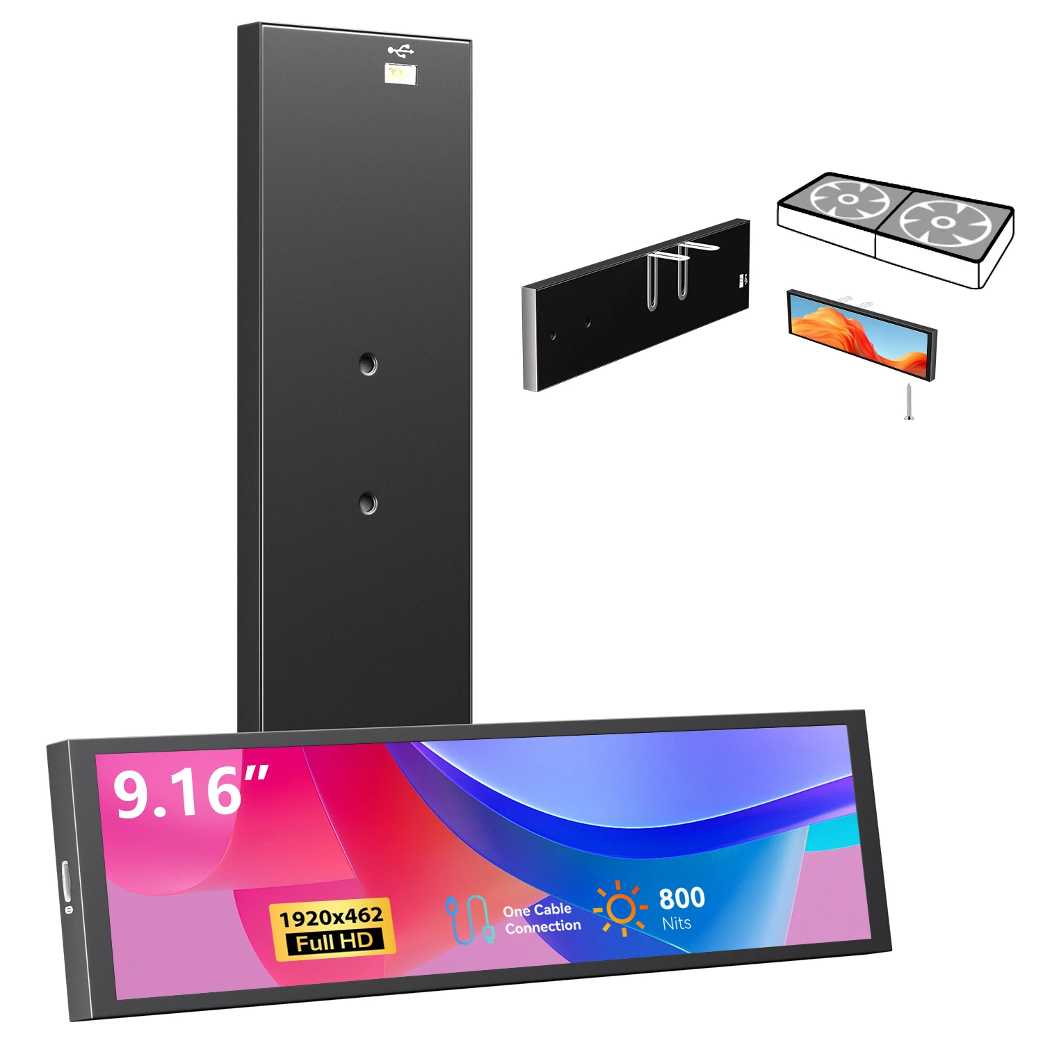 

9,2-дюймовый USB-корпус для компьютера, дополнительный экран, разрешение 1920*462, IPS ЖК-дисплей Type-C, интерфейсный дисплей, процессор/ОЗУ/GPU/HDD/FPS/монитор погоды