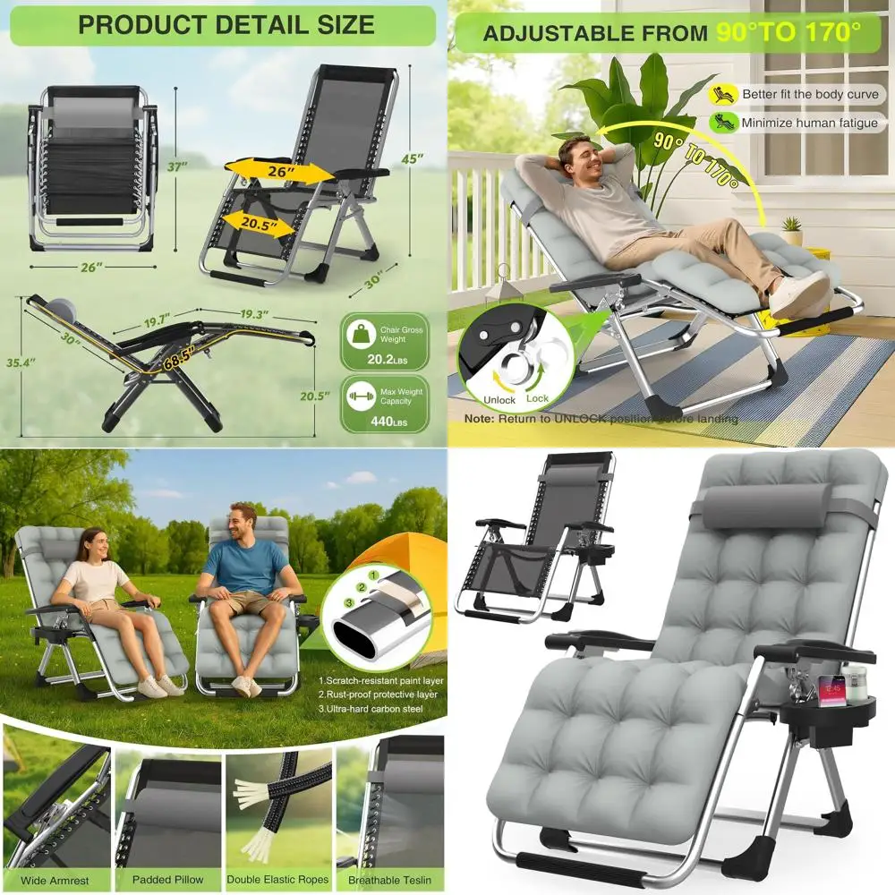 

Portable Recliner Camping Chair with Cushion, Lock, and Cup Holder - Ideal for Outdoor and Indoor Use