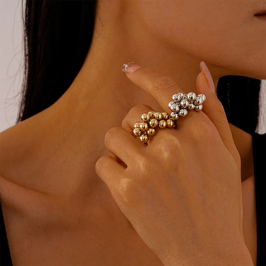 Simple Small Ball Beads Ring for Women Men Personality Grape Open Ring Female Index Finger Ring Summer Beach Jewelry Gift