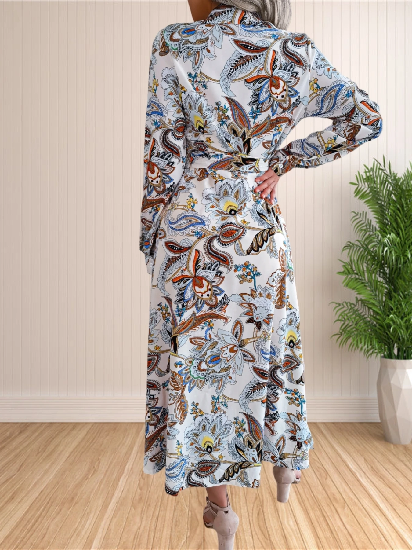 Hemd kleider für Frauen fallen fließendes Blumen hemd Kleid Button-Down-Hemd kleid elegantes Midi kleid Urlaub