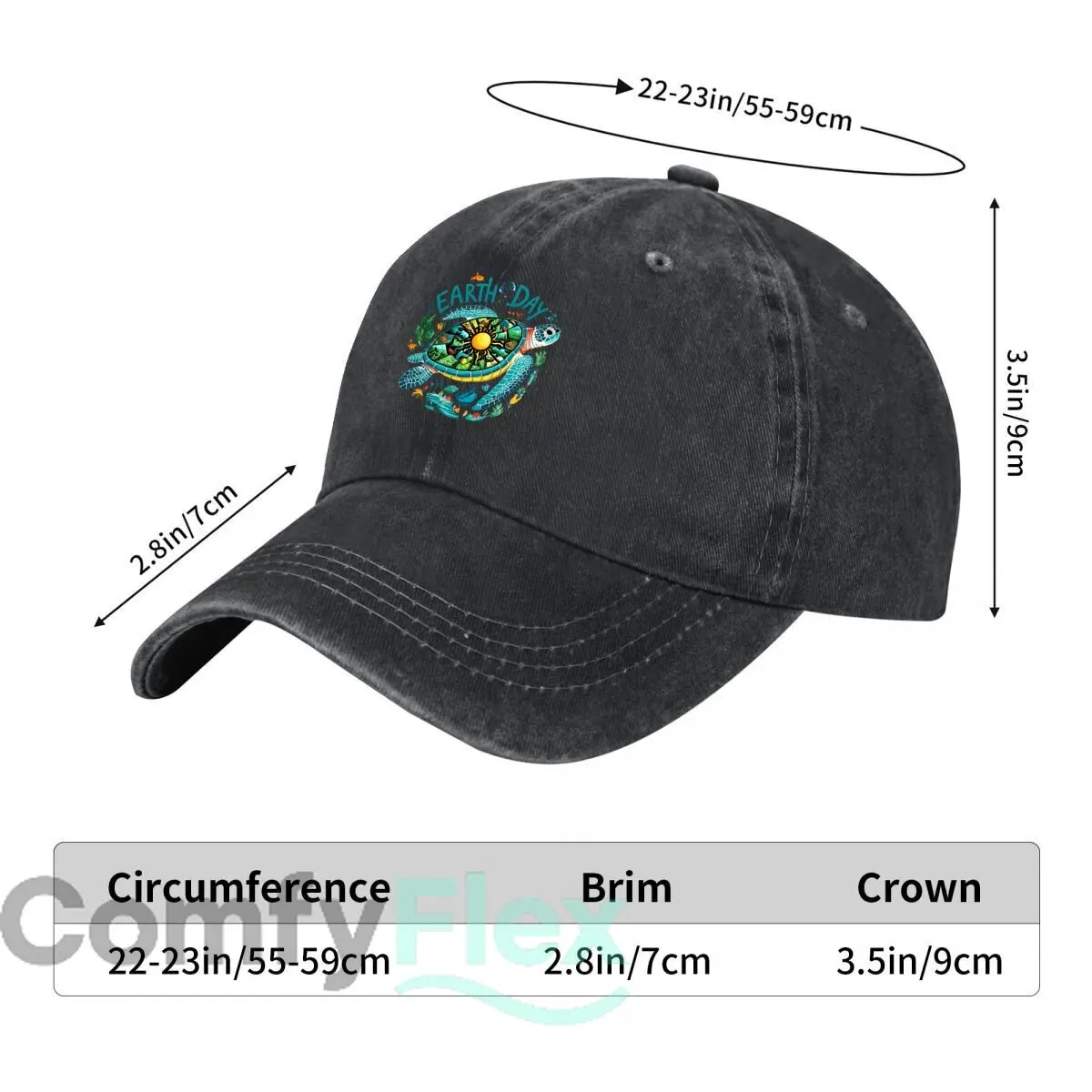 Earth Day Sea Turtle Ocean Nature Sun Graphic Baseball Cap Men Women Distressed Washed Sun Cap Outdoor Workouts Hat