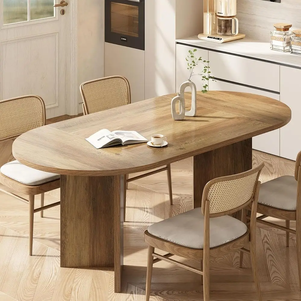 طاولة طعام بيضاوية 63 على طراز المزرعة لـ 4-6، MDF متينة مع قاعدة معدنية، مناسبة للمنزل والمكتب والمطعم، Umber Fini