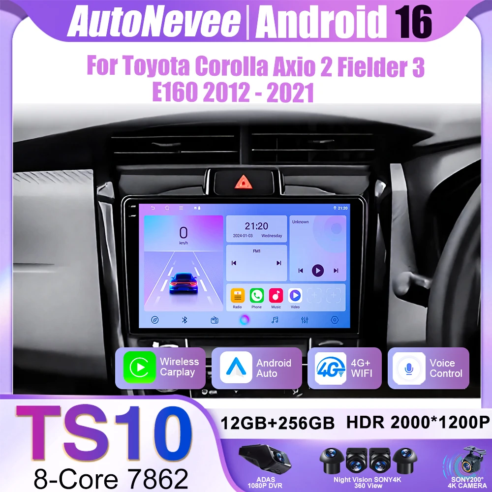 For Toyota Corolla Axio 2 Fielder 3 E160 2012 - 2021 Car Android Auto Radio Stereo Head Unit Multimedia Player GPS Navigation BT