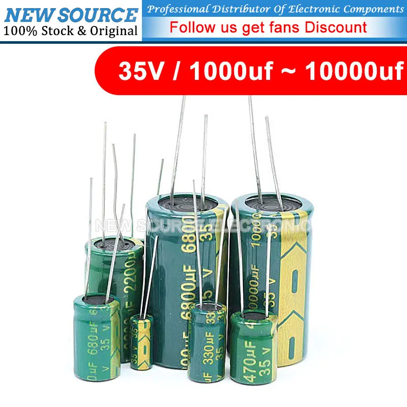 

1-10PCS 35V High Quality Aluminum Electrolytic Capacitor 1000uf 1500uf 2200uf 3300uf 4700uf 6800uf 10000uf NewSource