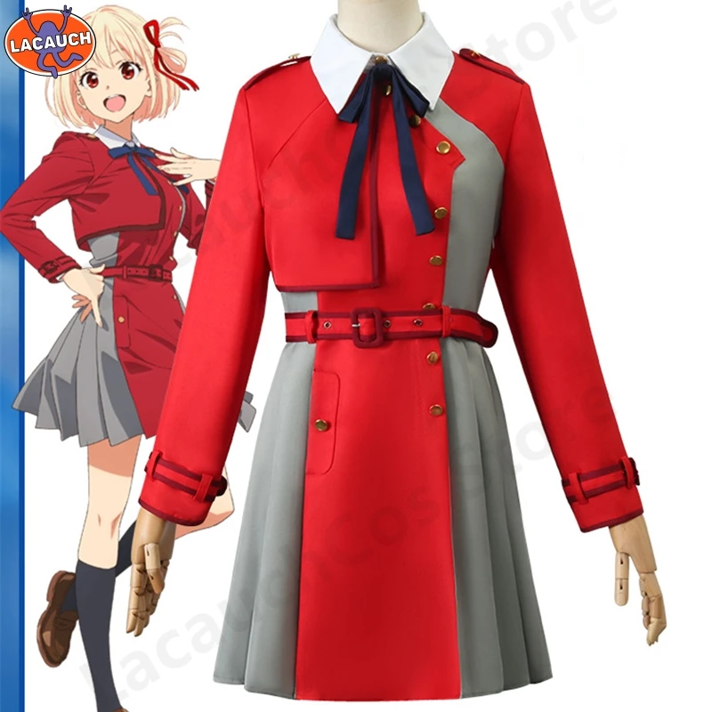 Cosplay Costume Lycoris Recoil Nishikigi Chisato Anime Red Girl Agents JK Uniform Dress Outfit Inoue Takina Wigs Halloween Girls