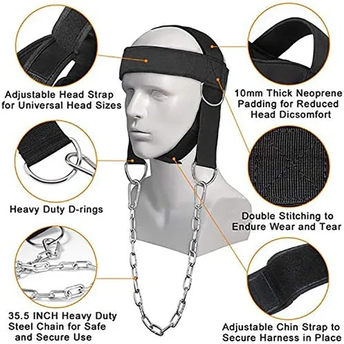 Imagen 1 del producto Arnés de cabeza para entrenamiento de cuello, correa de ejercicio para fortaleza corporal, entrenamiento de potencia ajustable para el cuello, gimnasio, Fitness, gorra con soporte de peso