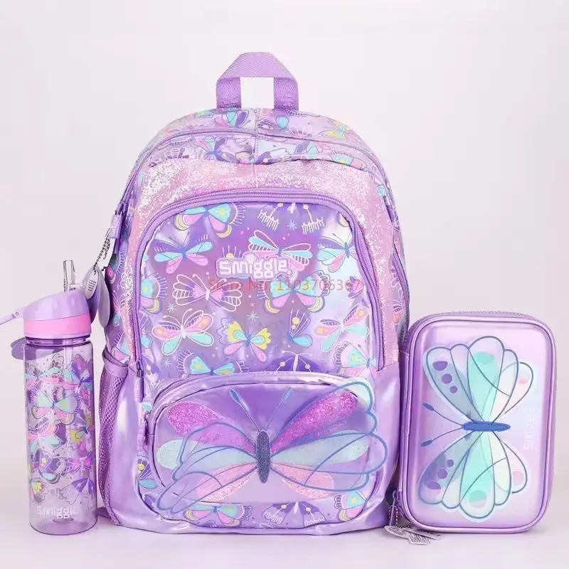 16 Inches New Australia Smiggle Original Girls Backpack Purple Butterfly Schoolbag Backpack Waterproof Backpack Fashion Gift