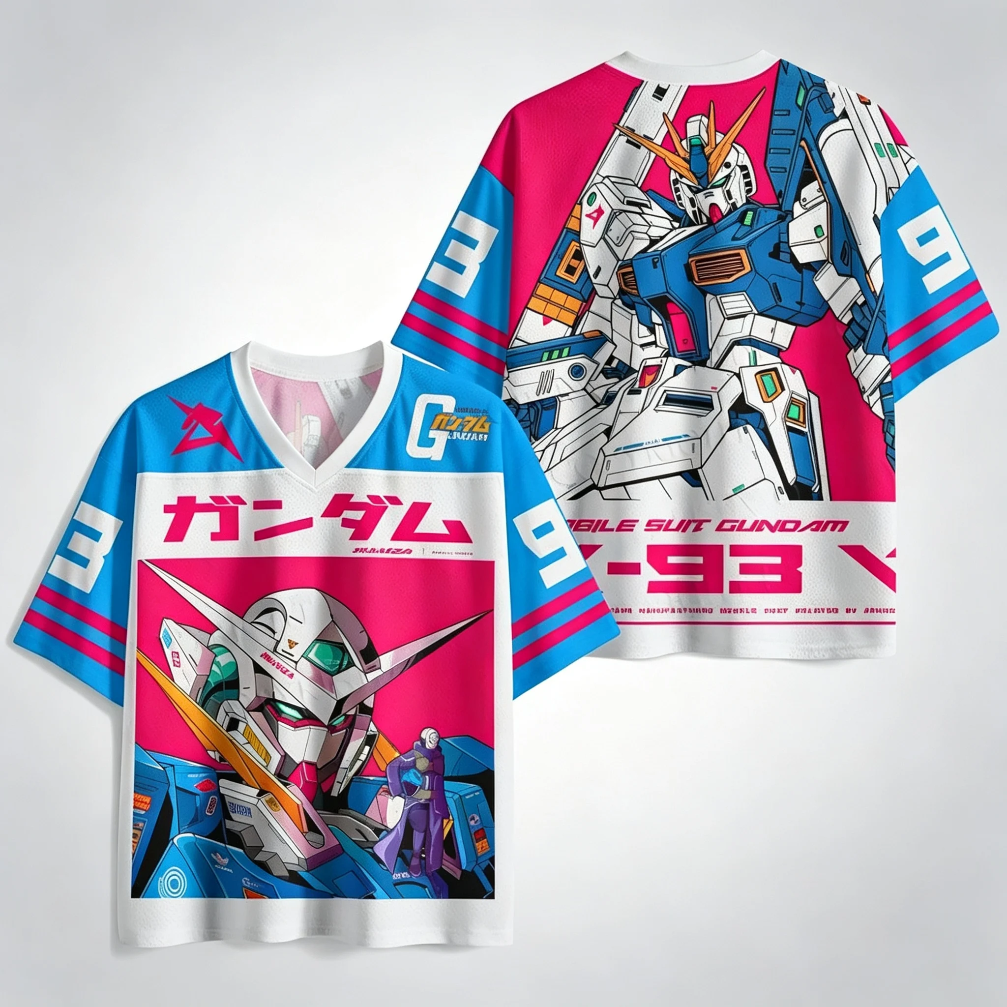 Neues Graffiti-RX78-Gundam-Grafik-T-Shirt mit V-Ausschnitt für Männer und Frauen, Retro-Anime-Streetwear, lockere Hemden für Fan-Treffen und den Alltag. – Detail 13
